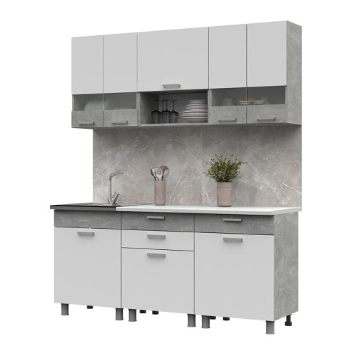 Кухня Денвер 1,8 Фасад БЕЛЫЙ/Корпус АТЕЛЬЕ СВЕТЛОЕ