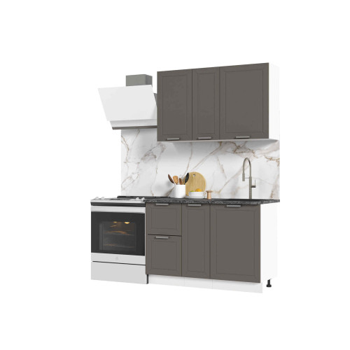 Кухня Альфа 1,2 м холст вулкан (корпус белый, столешница кастилло темный)