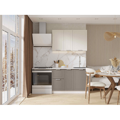 Кухня Альфа 1,2 м комби верх белый, низ вулкан (корпус белый, столешница мрамор лацио)