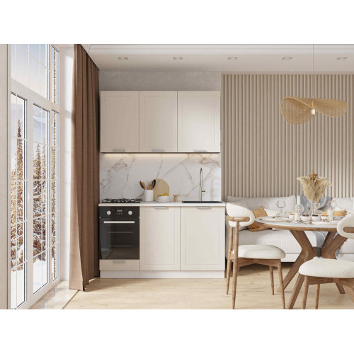 Кухня Альфа 1,4 м холст белый (корпус белый, столешница мрамор лацио)