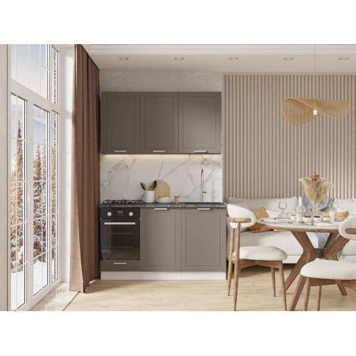 Кухня Альфа 1,4 м холст вулкан (корпус белый, столешница кастилло темный)