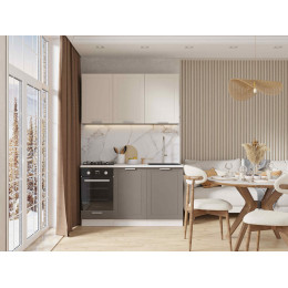 Кухня Альфа 1,4 м комби верх белый, низ вулкан (корпус белый, столешница мрамор лацио)