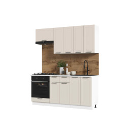 Кухня Альфа 1,8 м холст белый (корпус белый, столешница мрамор лацио)