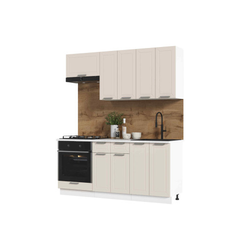 Кухня Альфа 1,8 м холст белый (корпус белый, столешница мрамор лацио)