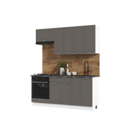 Кухня Альфа 1,8 м холст вулкан (корпус белый, столешница кастилло темный)