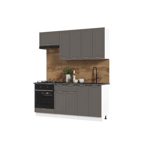 Кухня Альфа 1,8 м холст вулкан (корпус белый, столешница кастилло темный)