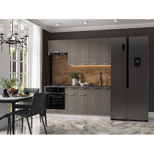 Кухня Альфа 1,8 м холст вулкан (корпус белый, столешница кастилло темный)