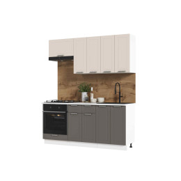 Кухня Альфа 1,8 м комби верх белый, низ вулкан (корпус белый, столешница мрамор лацио)