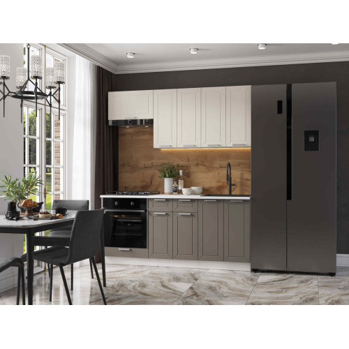 Кухня Альфа 1,8 м комби верх белый, низ вулкан (корпус белый, столешница мрамор лацио)