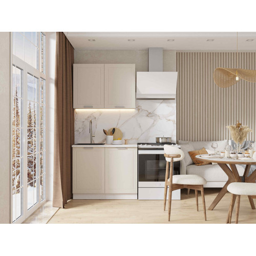 Кухня Альфа 1 м холст белый (корпус белый, столешница мрамор лацио)