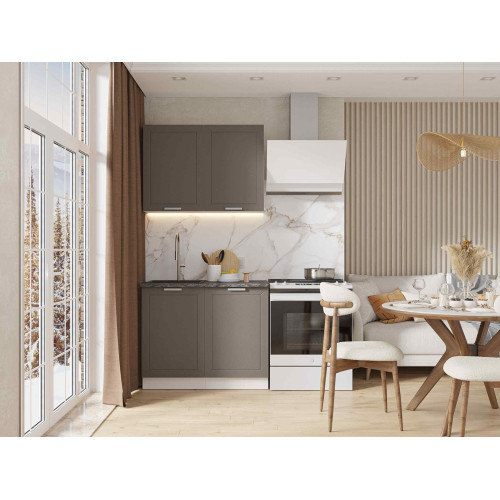 Кухня Альфа 1 м холст вулкан (корпус белый, столешница кастилло темный)