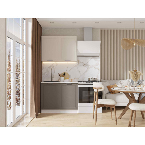 Кухня Альфа 1 м комби верх белый, низ вулкан (корпус белый, столешница мрамор лацио)