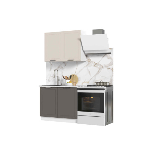 Кухня Альфа 1 м комби верх белый, низ вулкан (корпус белый, столешница мрамор лацио)