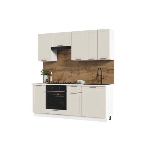 Кухня Альфа 2,0 м холст белый (корпус белый, столешница мрамор лацио)