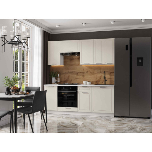 Кухня Альфа 2,0 м холст белый (корпус белый, столешница мрамор лацио)