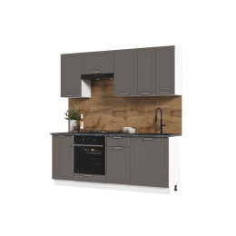 Кухня Альфа 2,0 м холст вулкан (корпус белый, столешница кастилло темный)