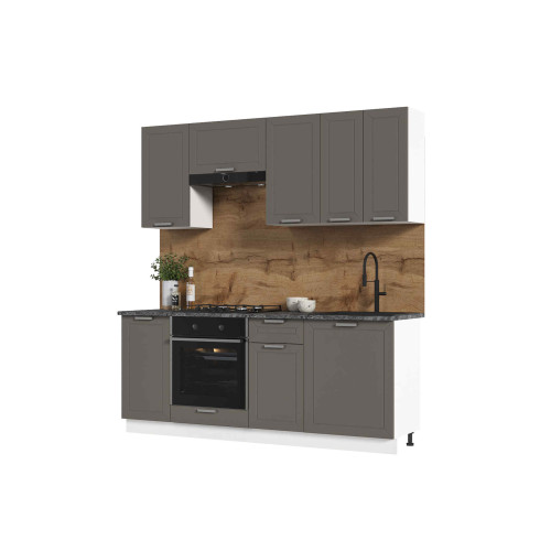 Кухня Альфа 2,0 м холст вулкан (корпус белый, столешница кастилло темный)