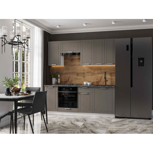 Кухня Альфа 2,0 м холст вулкан (корпус белый, столешница кастилло темный)