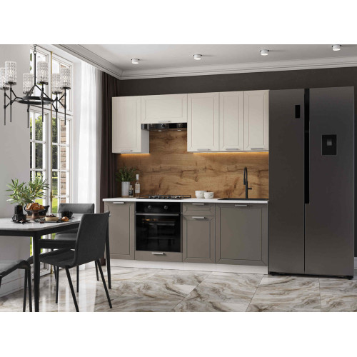 Кухня Альфа 2,0 м комби верх белый, низ вулкан (корпус белый, столешница мрамор лацио)