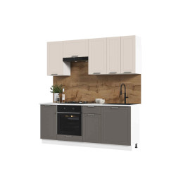 Кухня Альфа 2,0 м комби верх белый, низ вулкан (корпус белый, столешница мрамор лацио)