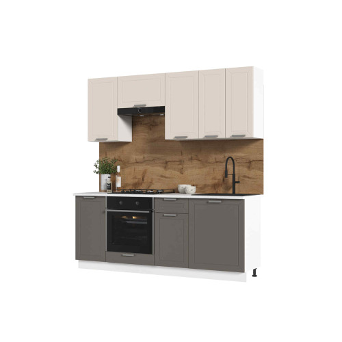 Кухня Альфа 2,0 м комби верх белый, низ вулкан (корпус белый, столешница мрамор лацио)