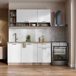 Кухня Рица 1,6 крафт серый/белый текстура