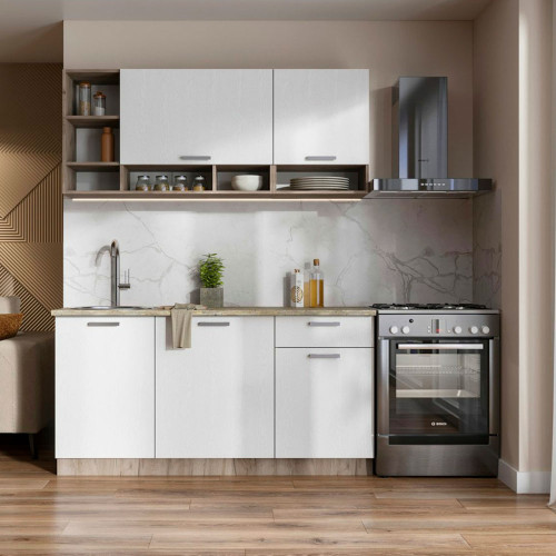 Кухня Рица 1,6 крафт серый/белый текстура