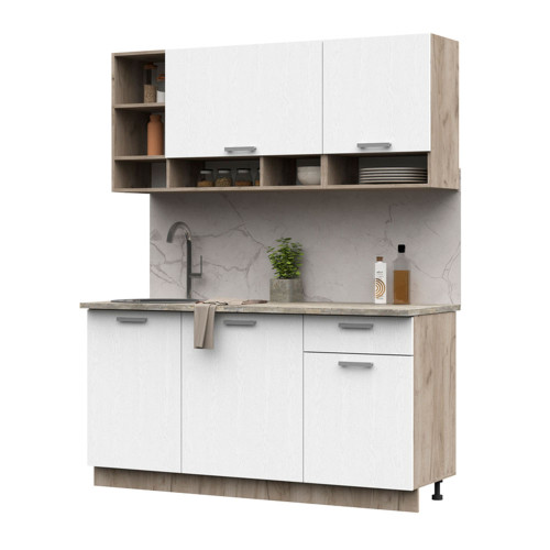 Кухня Рица 1,6 крафт серый/белый текстура