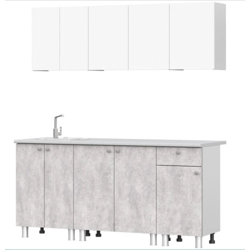 Кухонный гарнитур КГ - 1(1800) Белый / Белый / Цемент светлый / Антарес