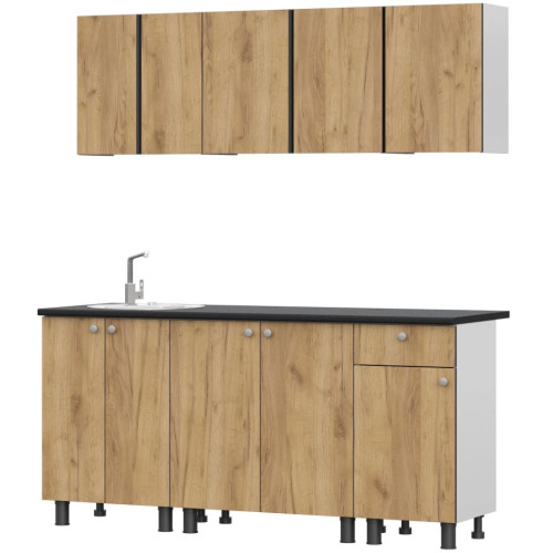 Кухонный гарнитур КГ - 1(1800) Белый / Дуб золотой / Чёрный