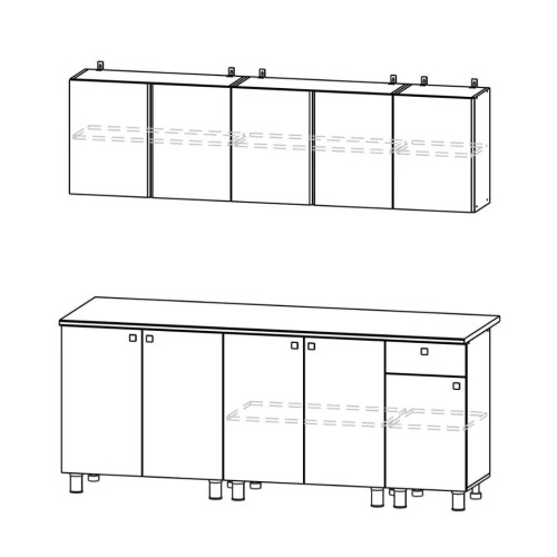 Кухонный гарнитур КГ - 1(2000) Белый / Белый / Цемент светлый / Антарес