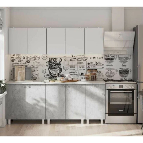 Кухонный гарнитур КГ - 1(2000) Белый / Белый / Цемент светлый / Антарес