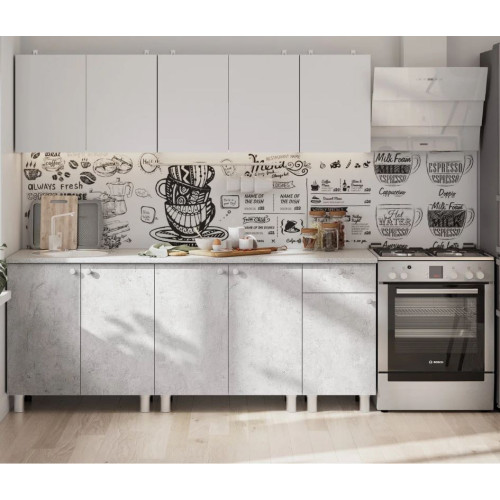 Кухонный гарнитур КГ - 1(2000) Белый / Белый / Цемент светлый / Антарес