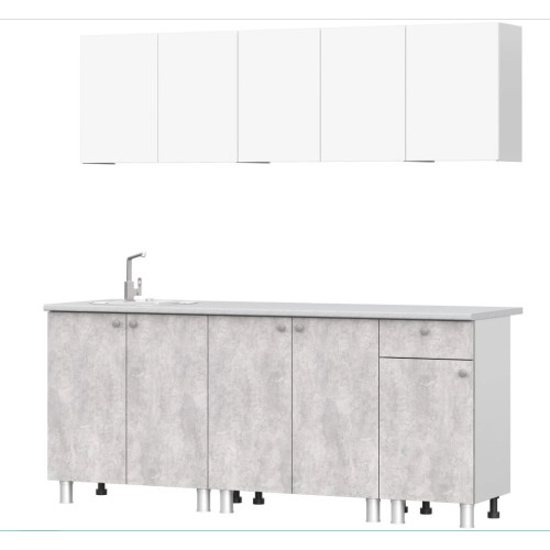 Кухонный гарнитур КГ - 1(2000) Белый / Белый / Цемент светлый / Антарес