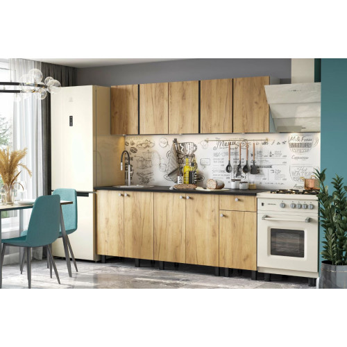 Кухонный гарнитур КГ - 1(2000) Белый / Дуб золотой / Чёрный