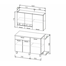 Кухонный гарнитур "КГ - 4(1200)" Белый / Дуб Сонома / Белый / Антарес