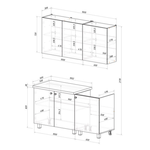 Кухня Куба 1,6 м белый