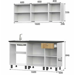 Кухонный гарнитур "КГ - 1(1600)" Белый / Белый / Цемент светлый / Антарес