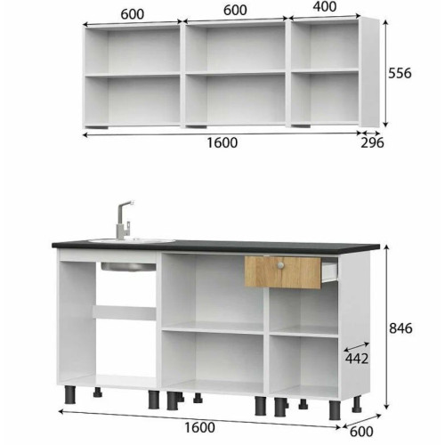 Кухонный гарнитур КГ - 1(1600) Белый / Белый / Цемент светлый / Антарес