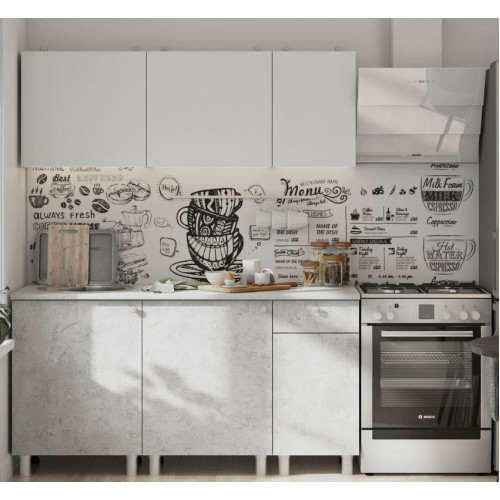 Кухонный гарнитур КГ - 1(1600) Белый / Белый / Цемент светлый / Антарес