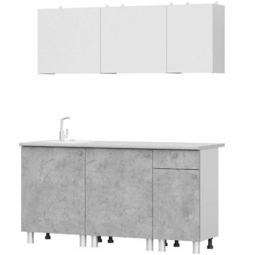 Кухонный гарнитур КГ - 1(1600) Белый / Белый / Цемент светлый / Антарес