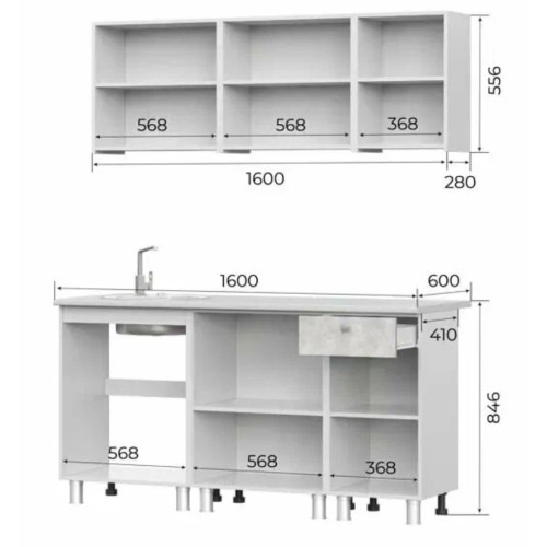 Кухонный гарнитур КГ - 1(1600) Белый / Дуб золотой / Чёрный