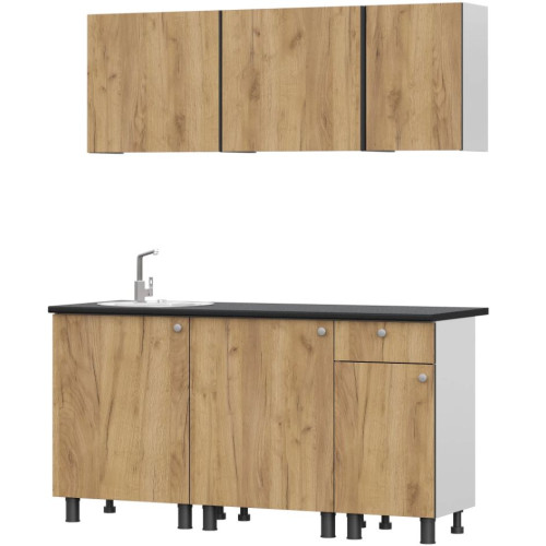 Кухонный гарнитур КГ - 1(1600) Белый / Дуб золотой / Чёрный