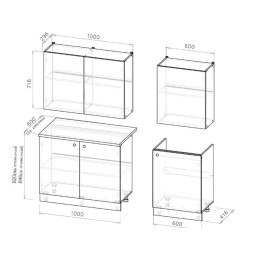 Кухонный гарнитур "КГ 6" (1,6м) Белый текстурный/Тростник