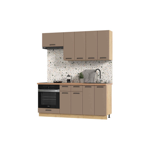 Кухня Призма 1,8 м дуб крафт золото/мокко суперматовый (столешница -дуб вотан)