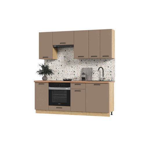 Кухня Призма 2,0 м дуб крафт золото/мокко суперматовый (столешница -дуб вотан)