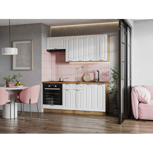 Кухня Мария 1,8 м дуб крафт золото/белый (столешница дуб вотан)