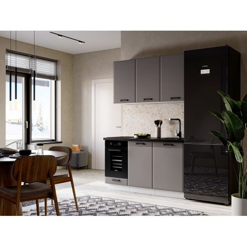 Кухня Призма 1,4 м белый/асфальт суперматовый (столешница - кастилло темный)