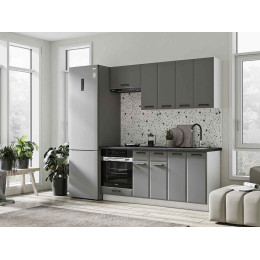 Кухня Призма 1,8 м белый/асфальт суперматовый (столешница - кастилло темный)