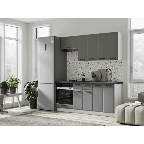 Кухня Призма 1,8 м белый/асфальт суперматовый (столешница - кастилло темный)